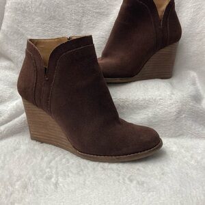 Lucky Brand Dark Brown Suede Wedge Booties
